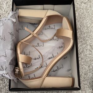 Lulu's Champagne Satin Block Heel Sandals